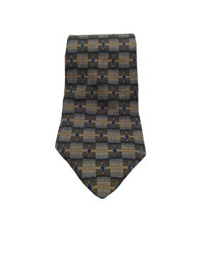 Magic Johnson 100% Silk Men's Neck Tie 3.5" W x 57" L Brown Blue Geometric